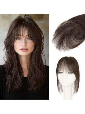 360° 3D Human Hair Topper - Ultra Thin Clip-In Bangs for Thinning Gray Hair, 12